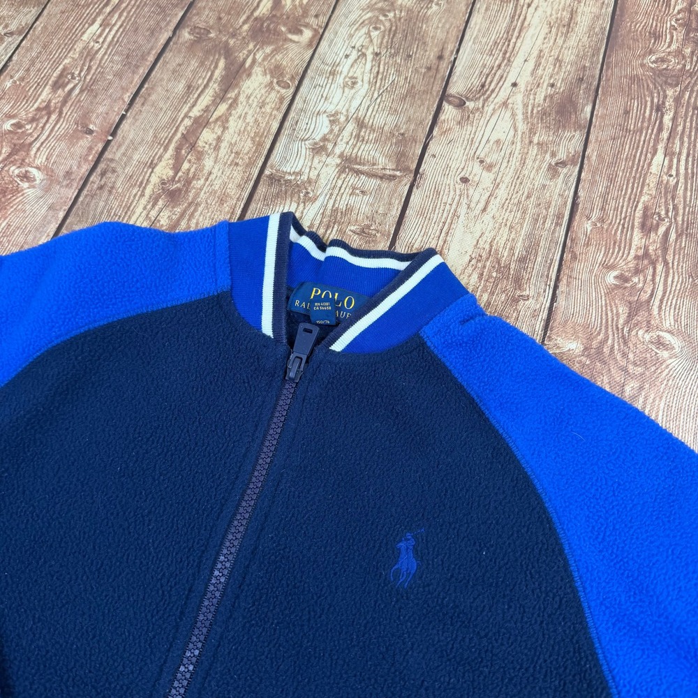 Polo Ralph Lauren Fleece Bomber‎ Jacket Kids Medium Blue Full Zip Raglan